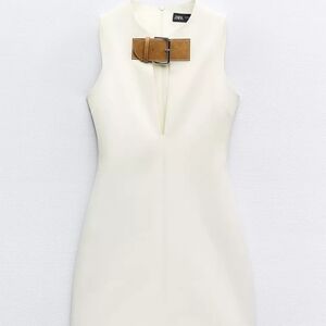 Zara Cream Mini Dress with Tan Belt